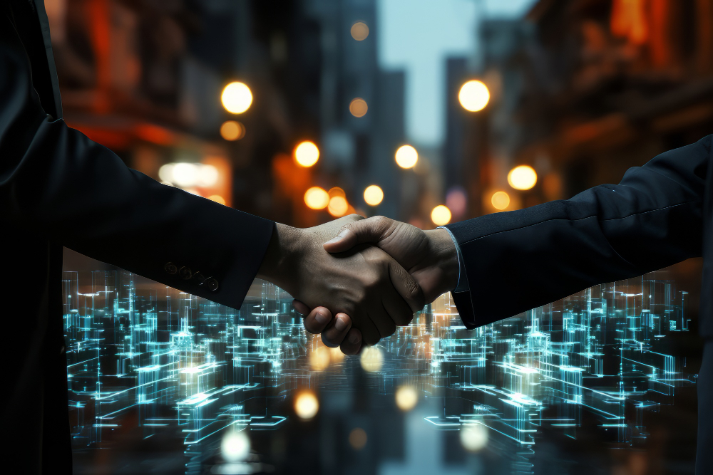Business Handshake with Digital Network and Global Connection
